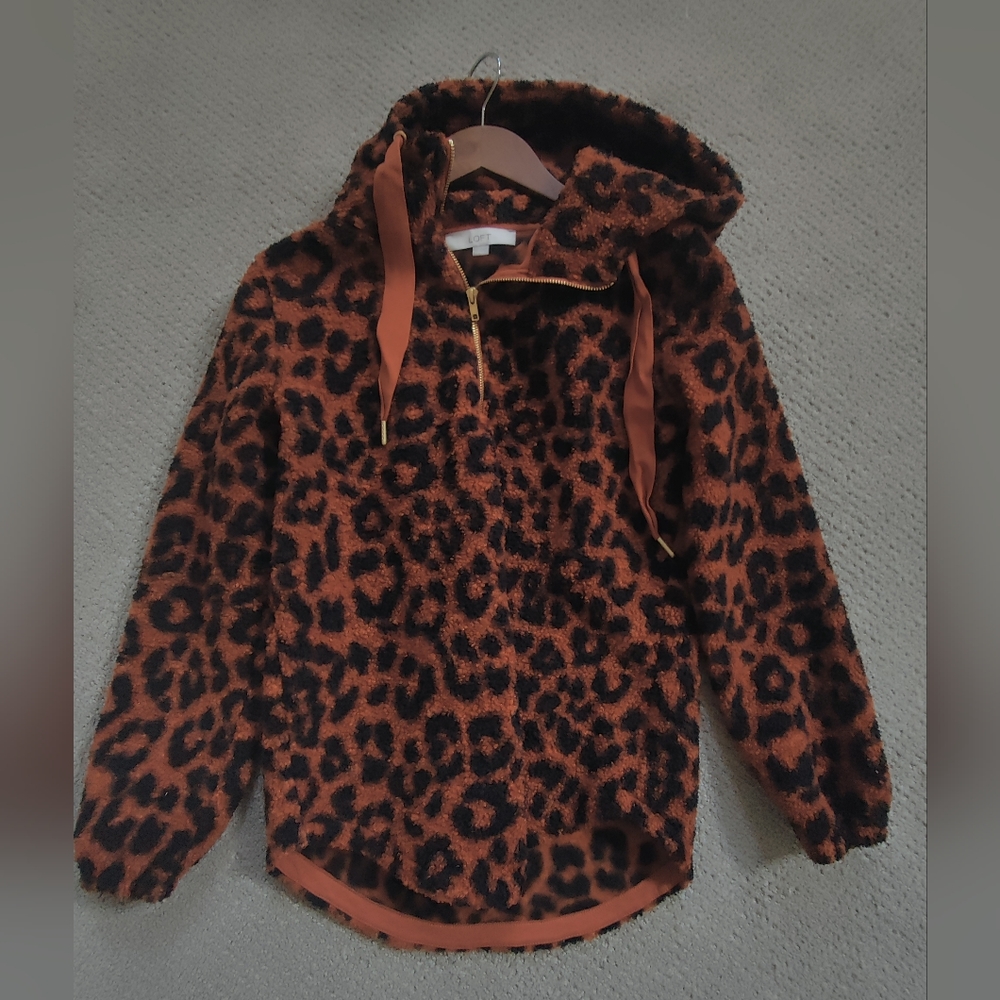 Loft Leopard Print Half Zip Sherpa Sweater - XS